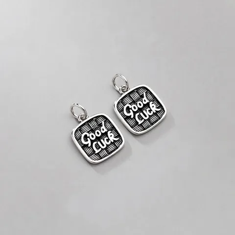 925 Sterling Silber Good Luck Geometrisch Quadrat Anhänger Antik Thai Silber Webstruktur Anhänger Ohne Kette Vintage DIY Schmuck