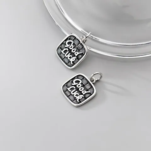 925 Sterling Silber Good Luck Geometrisch Quadrat Anhänger Antik Thai Silber Webstruktur Anhänger Ohne Kette Vintage DIY Schmuck