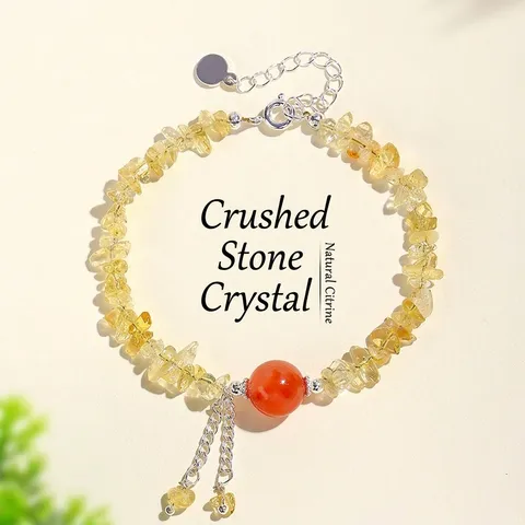 Bracciale da Donna in Perline di Citrino Irregolare Naturale Dolce Braccialetto con Ciondolo in Agata Rossa del Sud Gioielli Fatti a Mano