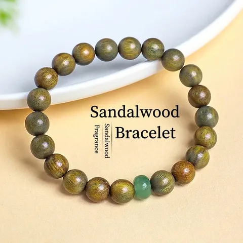 Bracelet Perles en Bois de Santal Vert Naturel Avec Aventurine Style Chinois Rétro Fait à Main Bijoux en Bois Pour Hommes Femmes