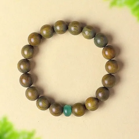 Bracelet Perles en Bois de Santal Vert Naturel Avec Aventurine Style Chinois Rétro Fait à Main Bijoux en Bois Pour Hommes Femmes