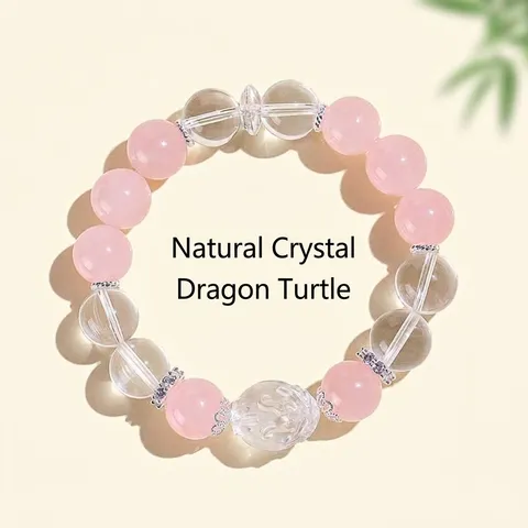 Natural Amethyst Rose Quartz Crystal Beaded Bracelet Dragon Turtle Carved Gemstone Healing Jewelry Handmade Bracelet For Women