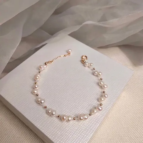 Bracelet en Perles d'Eau Douce Tissé à la Main Design de Niche Perles Naturelles Baroques Bracelet en Cuivre Plaqué Or Femme
