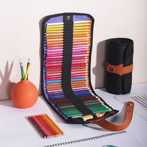 Juego de Lápices de Colores Multicolores Profesionales Con Estuche de Lona Enrollable Suministros de Arte Portátiles para Dibujo Boceto Artistas Estudiantes Escuela