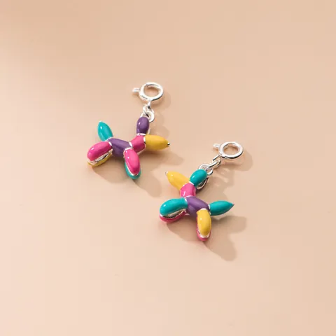 S925 Sterling Silver Colorful Drip Enamel Balloon Dog Pendant For Women DIY Jewelry Making Clasp Charm Accessory