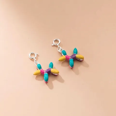 S925 Sterling Silver Colorful Drip Enamel Balloon Dog Pendant For Women DIY Jewelry Making Clasp Charm Accessory