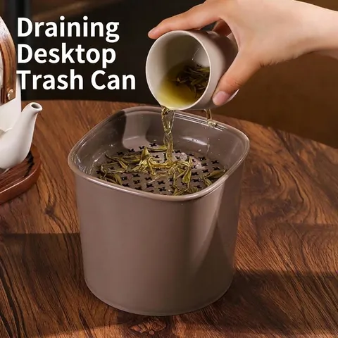 Mini Desktop Trash Can With Tea Dregs Filter Drainable Waste Bin For Office Home Coffee Color PP Plastic Wastebasket