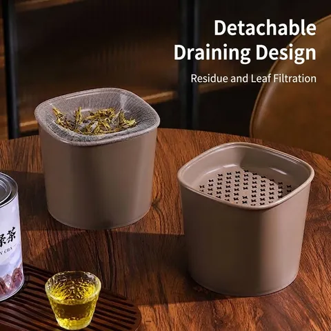 Mini Desktop Trash Can With Tea Dregs Filter Drainable Waste Bin For Office Home Coffee Color PP Plastic Wastebasket