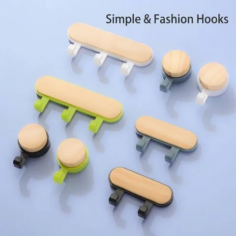 Minimalist Pine Wood Adhesive Wall Hooks Versatile Storage Hangers For Bathroom Kitchen Door Back Home Organization Utility Hooks
