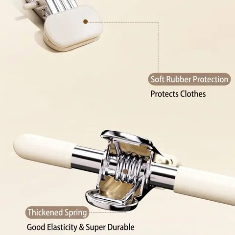 Household Retractable Pants Hanger Non-Slip Trace-less Skirt Clips With Metal Hooks Creamy White Hangers Closet Organizer