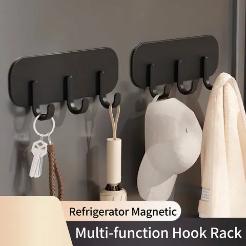Modern Magnetic Fridge Hook Rack Punch-Free 3-Hook Organizer For Kitchen Door Key Umbrella Towel Hat ABS Storage Row Hook