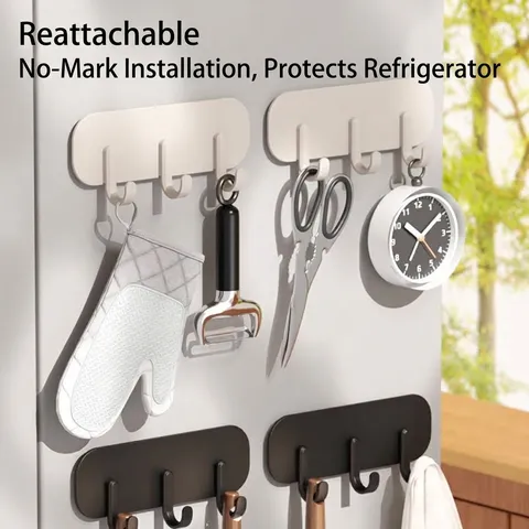 Modern Magnetic Fridge Hook Rack Punch-Free 3-Hook Organizer For Kitchen Door Key Umbrella Towel Hat ABS Storage Row Hook