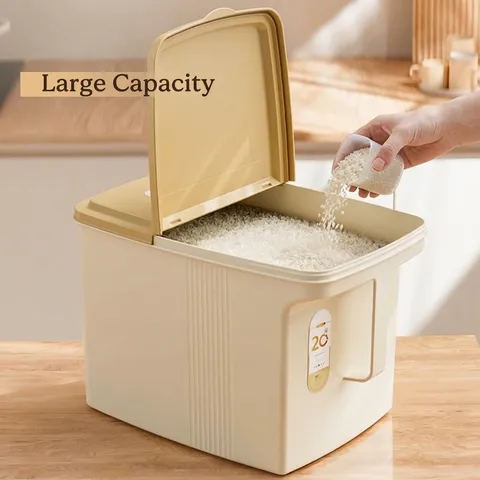 Sealed Rice Bucket Household Moisture Proof Grain Storage Box PP Flour Container With Handle And Measuring Cup Kitchen Organizer
