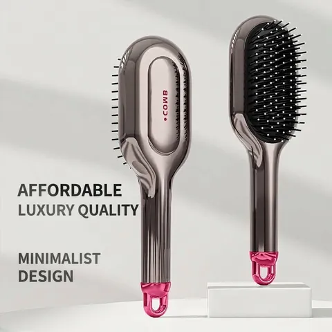 Professional Air Cushion Scalp Massage Comb For Women Electroplated Texture Detangling Hair Brush With Hidden Cleaning Tool