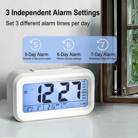 Smart Digital Alarm Clock For Kids Rechargeable Electronic Desktop Clock With Temperature Date Snooze Backlight