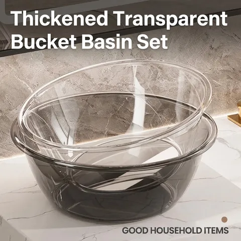 Bassine Transparente Épaissie en Plastique PET Cuvette Minimaliste Ronde Grise Transparente Pour Salle de Bain Dortoir Salon de Beauté Maison