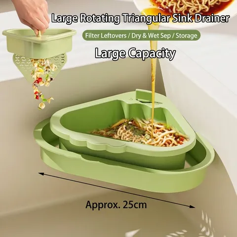 Triangle Sink Strainer Basket Double Layer ABS Kitchen Food Residue Filter Storage Rack Fruit Vegetable Washing Caddy