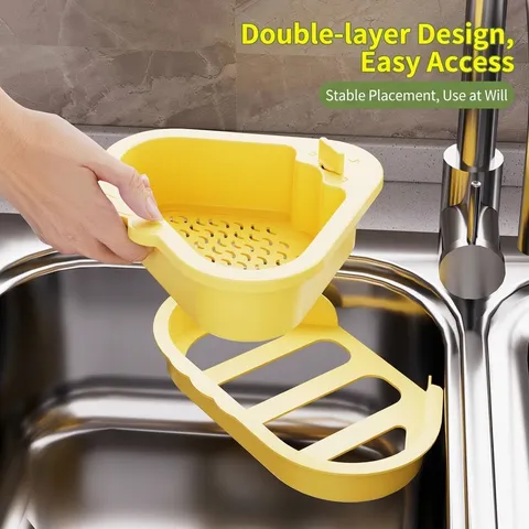 Triangle Sink Strainer Basket Double Layer ABS Kitchen Food Residue Filter Storage Rack Fruit Vegetable Washing Caddy