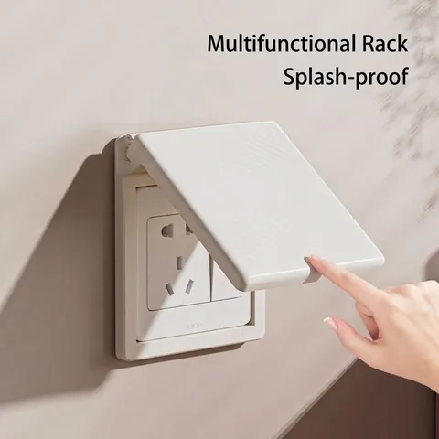 Universal Type 86 Wall Outlet Shelf Waterproof Splash Proof Socket Protector Cover Removable Bathroom Storage Rack Phone Holder