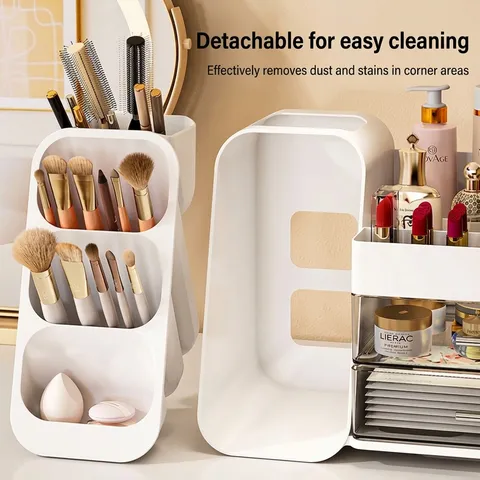 Large Capacity Makeup Organizer Desktop Storage Box With Drawers Cosmetic Brush Holder For Lipstick Skincare Vanity Table Organizer