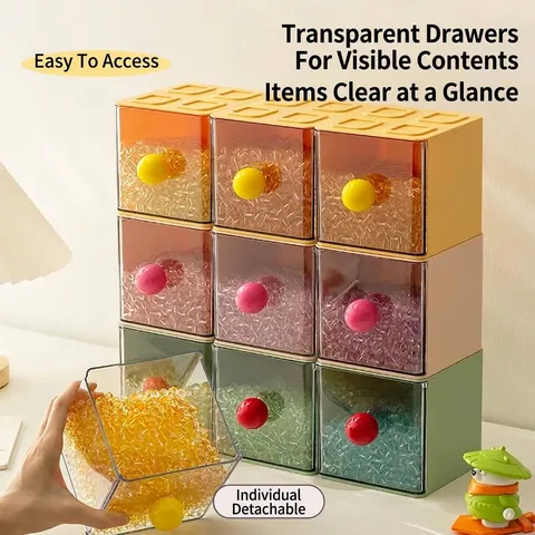Stackable Drawer Desktop Storage Box With Round Handle Transparent Plastic Organizer For Stationery Jewelry Medicine Office