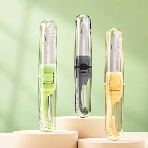 Folding Multi Function Fruit Knife And Peeler Dual Head Portable 304 Stainless Steel Kitchen Paring Tool With Protective Cover