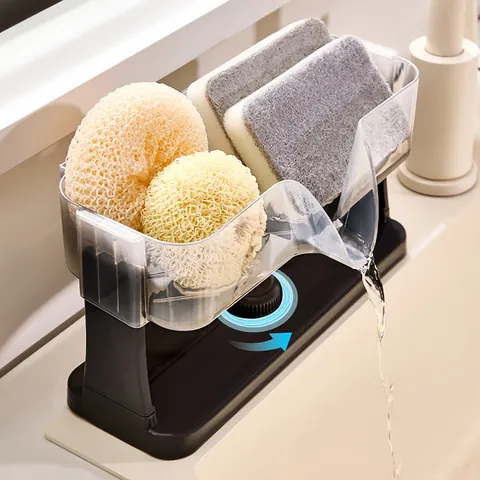 Kitchen Sink Caddy Organizer With Drainage Spout Suction Cup Detachable Plastic Sponge Holder Countertop Rack Storage