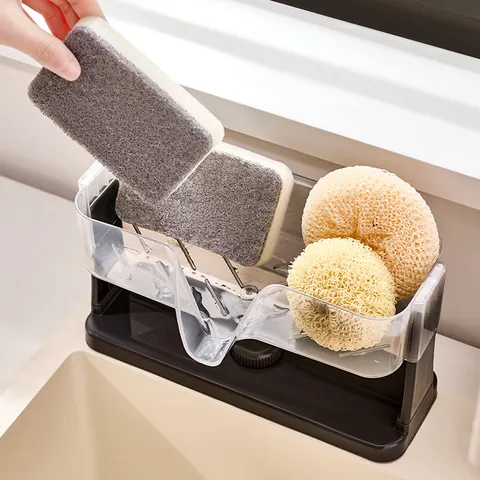 Kitchen Sink Caddy Organizer With Drainage Spout Suction Cup Detachable Plastic Sponge Holder Countertop Rack Storage
