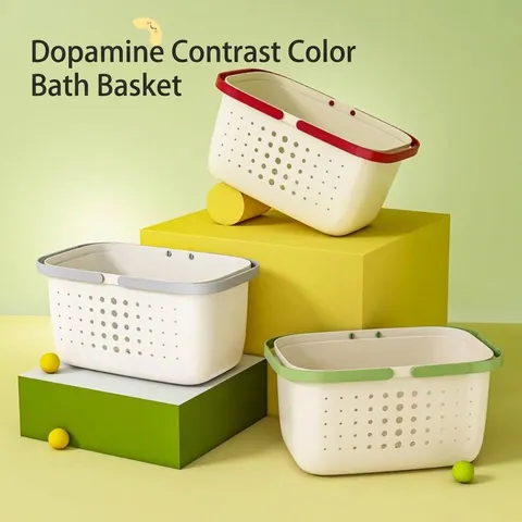 Φορητό Καλάθι Μπάνιου Dopamine Color Καλάθι Αποθήκευσης Ειδών Υγιεινής με Αποστράγγιση Πλαστικό PP για Κοιτώνα Μπάνιο Κουζίνα