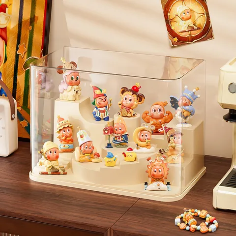 Transparent Blind Box Display Case 3-Tier Step Dustproof Storage Box Action Figure Organizer PET ABS Material Home Decor Showcase