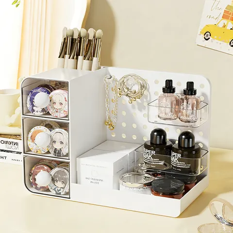 Modern Desktop Pegboard Storage Box With Drawers Transparent Makeup Stationery Organizer Rack For Home Office Study