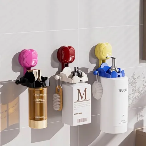 Stanzfreier Duschgelhalter Wandmontierter Shampoo Flaschenhalter Saugnapf Verstellbare Seifenspender Halterung Mit Haken Für Badezimmer Küche