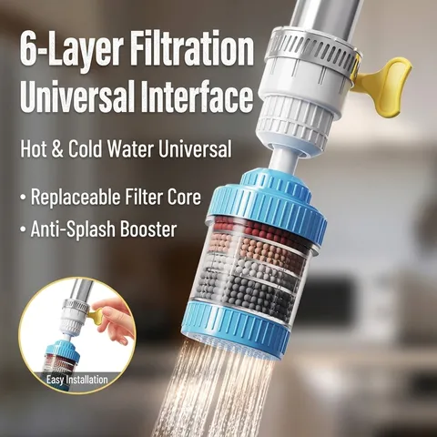 6-laags Waterkraan Filter 360 Graden Draaibaar Drukverhoging Spatwaterdicht Zuiveraar Universele Interface Keuken Badkamer