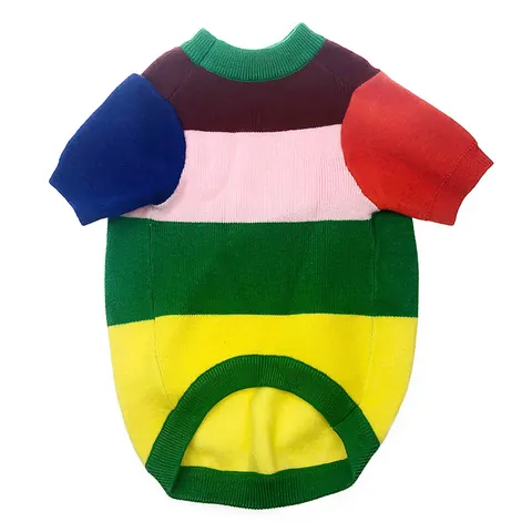 Colorful Striped Knitted Pet Sweater For Dogs And Cats Cute Flower Pattern Warm Winter Puppy Kitten Crochet Clothes Outfit
