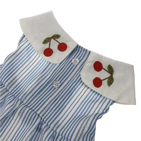 Vestito Estivo per Cani e Gatti con Ricamo di Ciliegie a Righe Sottile Traspirante Abbigliamento per Animali Domestici Piccoli Medi