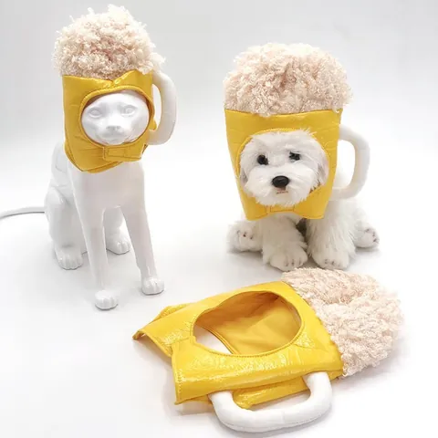 Chapeau Chope de Bière Amusant pour Animaux Costume en Peluche Douce Couvre-chef Créatif pour Chiens et Chats Fête