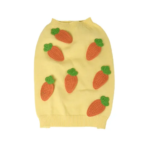 Yellow Knitted Pet Sweater Cute Carrot Pattern Dog Cat Pullover Warm Autumn Winter Soft Puppy Apparel Knitwear