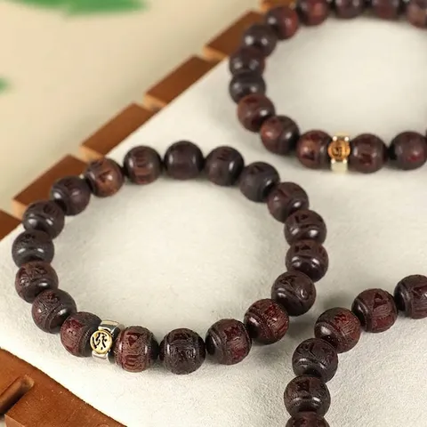 Retro Kleines Blatt Rotes Sandelholz Perlenarmband Zwölf Tierkreiszeichen Ethno-Stil Handgefertigte Holzgebetsperlen Für Herren Damen Schmuck
