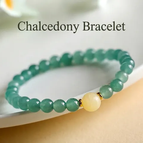 Neuer Chinesischer Stil Blauwasser Chalzedon Perlen Armband Handgefertigt Elegant Damen Schmuck Dehnbar Naturstein Armband Geschenk