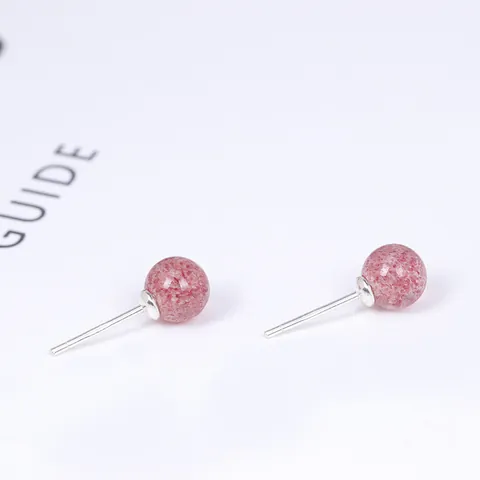 925 Sterling Silber Erdbeerquarz Ohrstecker Kleine Runde Achat Kristall Blumen Ohrringe Für Damen Süßer Schmuck Geschenk