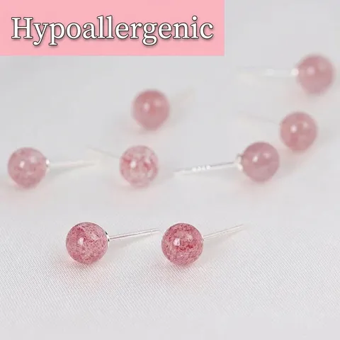 925 Sterling Silber Erdbeerquarz Ohrstecker Kleine Runde Achat Kristall Blumen Ohrringe Für Damen Süßer Schmuck Geschenk