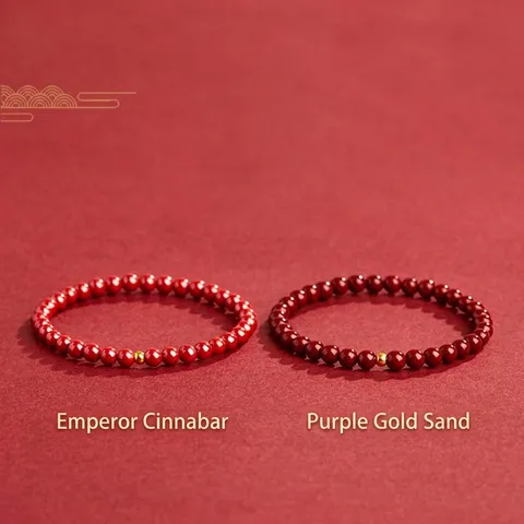 Cinnabar Beaded Bracelet For Women Men Gold Transfer Bead Emperor Cinnabar Purple Gold Cinnabar Ethnic Style Lucky Bracelet