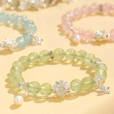 Bracelet Perle d'Eau Douce Cristal Lotus Papillon pour Femmes Nouveau Style Chinois Fait à la Main Perles Pierre Naturelle Bijoux