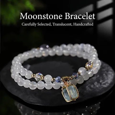 Pulsera de Doble Hilo de Piedra de Luna y Cuarzo Rosa para Mujer Moda Amatista Lavanda Aguamarina Pulsera Cuentas Joyería Regalo