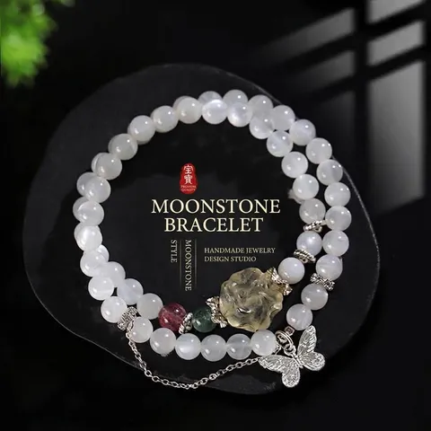 Pulsera de Doble Hilo de Piedra de Luna y Cuarzo Rosa para Mujer Moda Amatista Lavanda Aguamarina Pulsera Cuentas Joyería Regalo