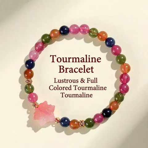 Natural Colorful Tourmaline Agate Beaded Bracelet For Women Niche Handmade Hand Chain With Maple Leaf Star Pi Xiu Charms Jewelry Gift
