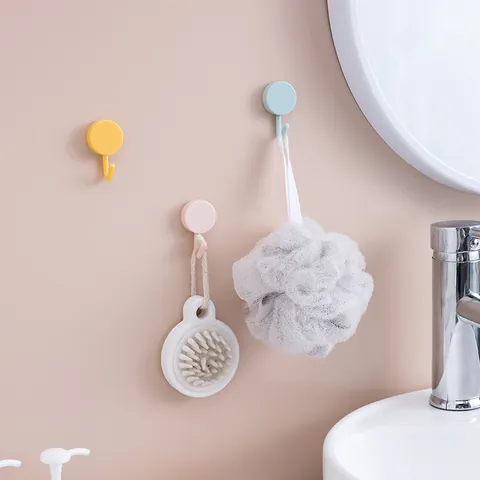 Nordic Style Plastic Self Adhesive Wall Hooks No Drill Seamless Hanging Hooks For Bathroom Kitchen Towel Clothes Organizer Set