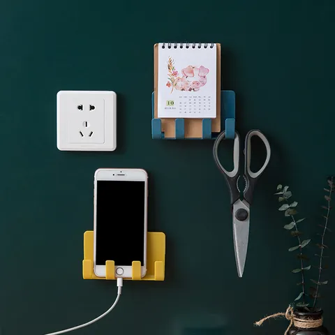 Wall Mounted Punch-Free Storage Rack Multifunctional Phone Holder Plug Hook Cable Winder Bathroom Razor Organizer Shelf