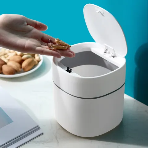 Papelera de Escritorio Minimalista Nórdico Con Tapa Cubo de Basura de Plástico para Oficina Estudio Cocina Caja de Almacenamiento