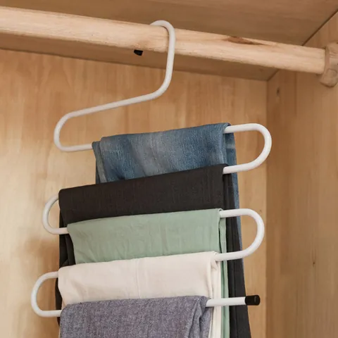 S-Shaped Multi-Layer Magic Iron Trousers Rack Non-Slip Space Saving Pants Hanger For Wardrobe Closet Home Organization